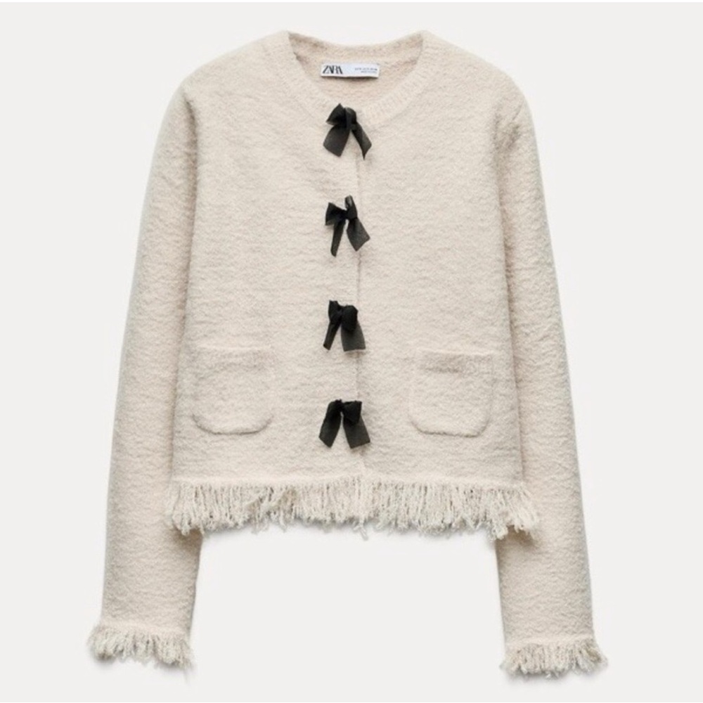 Zara Cream Sweater with Black Bow Details